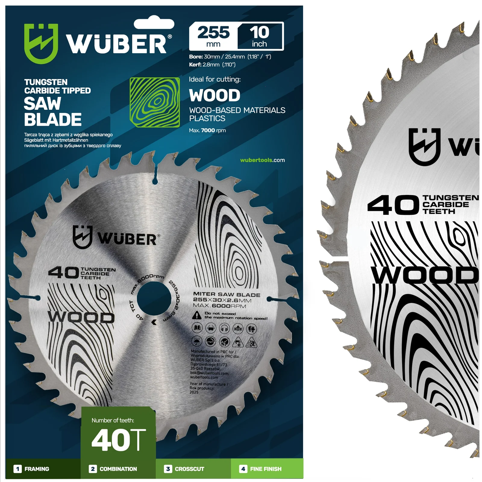 Cirkelsågklinga trä 255x30 mm 40 tänder, 2-pack