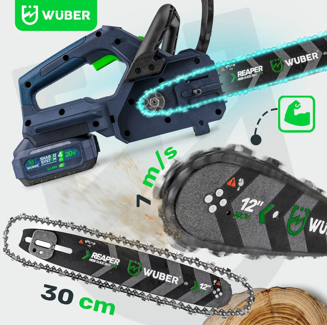 Cordless chainsaw 20 V, 12" guide bar 30 cm