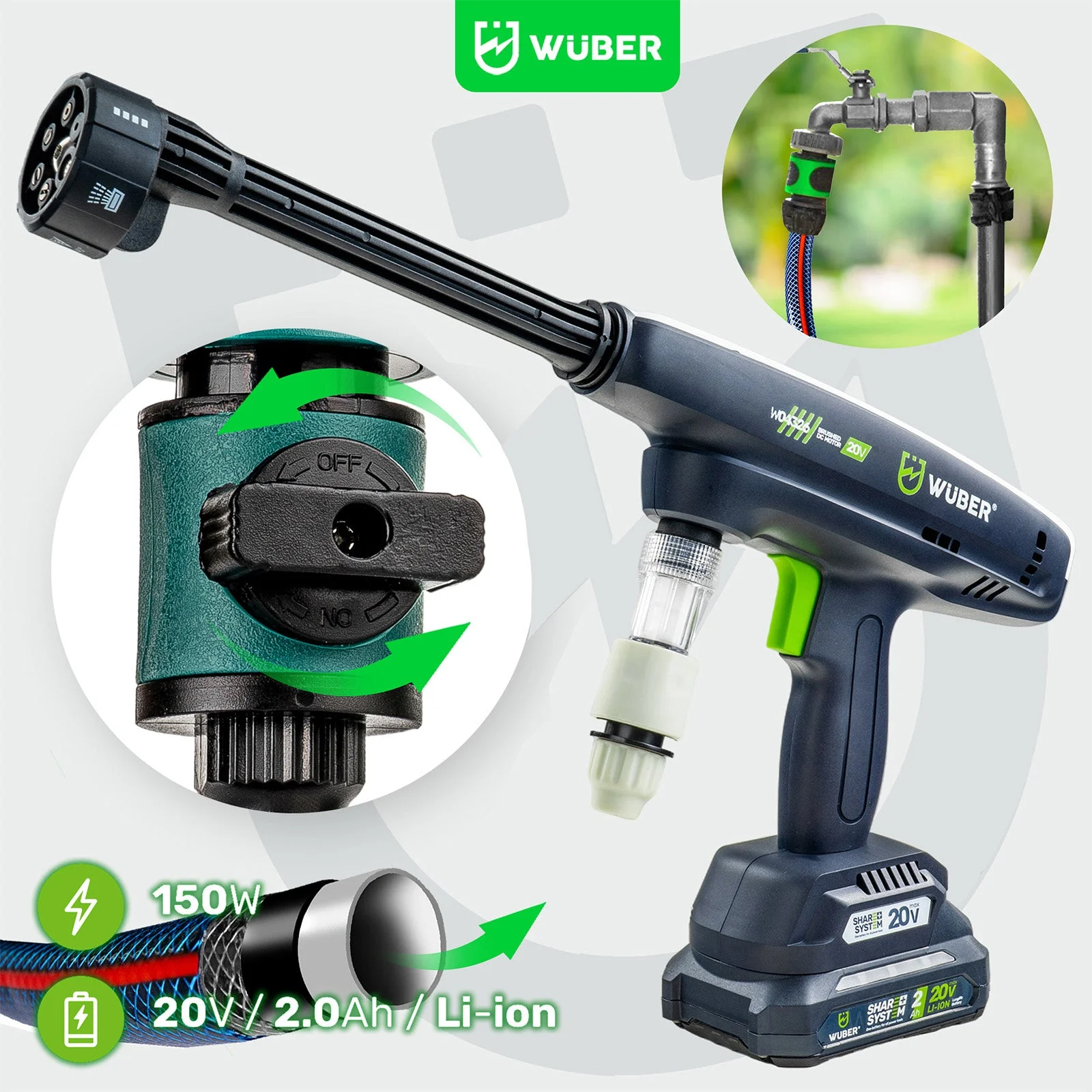 Cordless pressure washer 20 V, 15 bar
