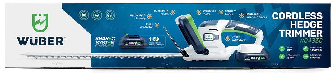 Batteridriven häcksax 51 cm 20 V 2,0 Ah