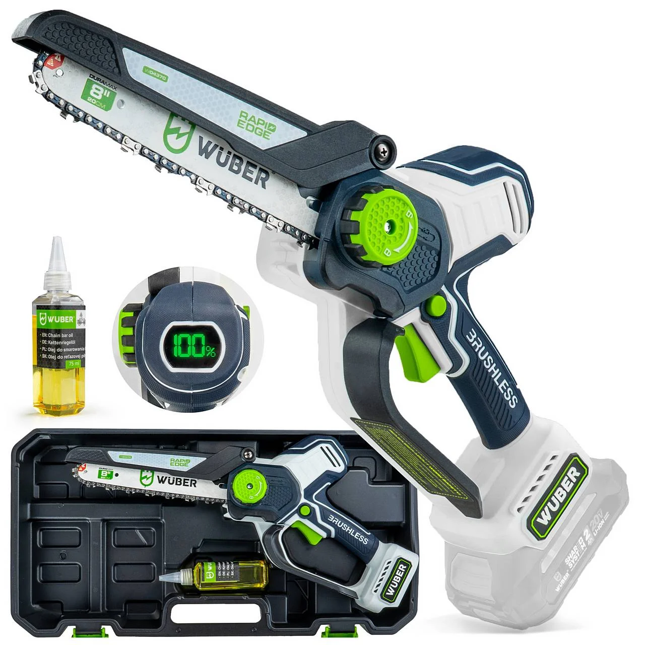 Batteridriven mini-kedjesåg 20 V, 20 cm svärd