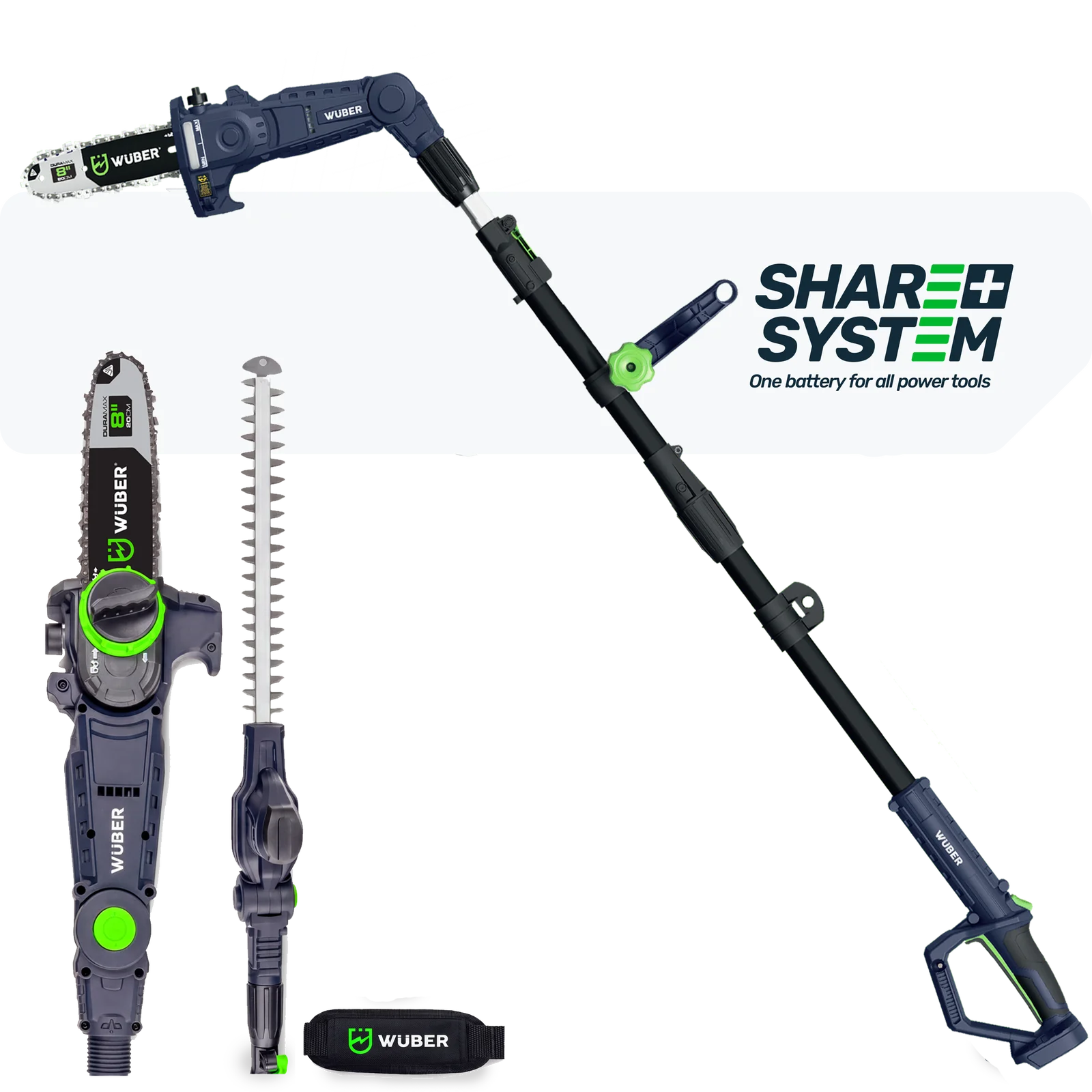 Pole chainsaw and hedge trimmer 20 V, 212-297 cm