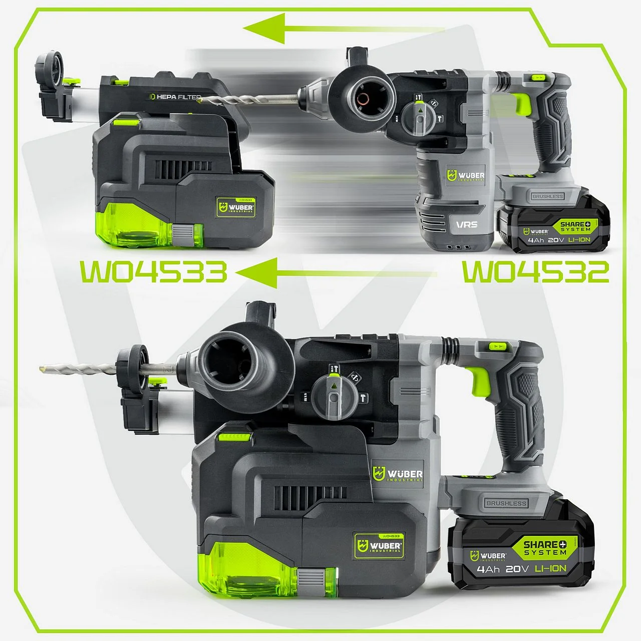 Rotary hammer dust extractor 4-16 mm HEPA LED