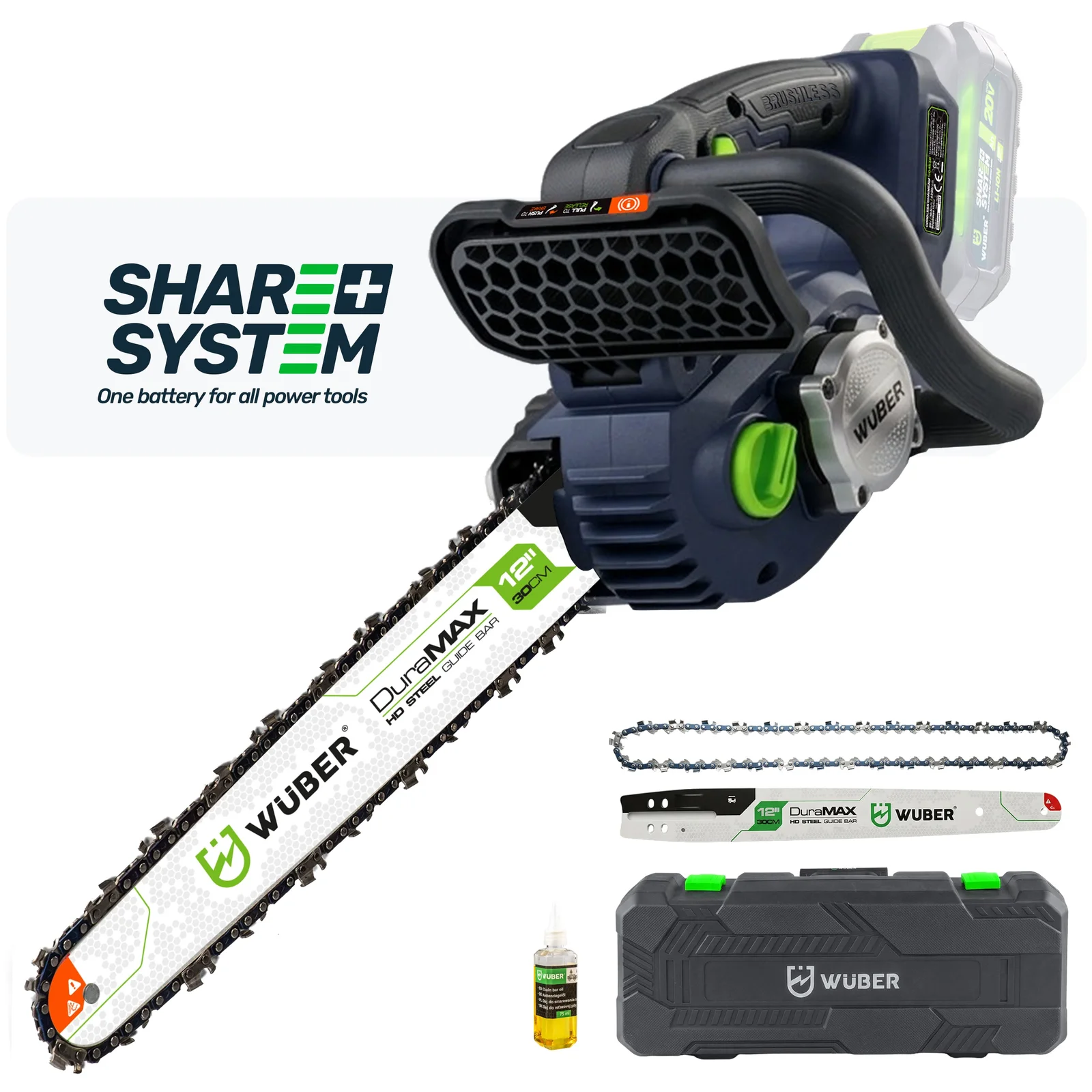 Cordless Chainsaw 20 V, 12" Bar, Brushless, Bare Unit