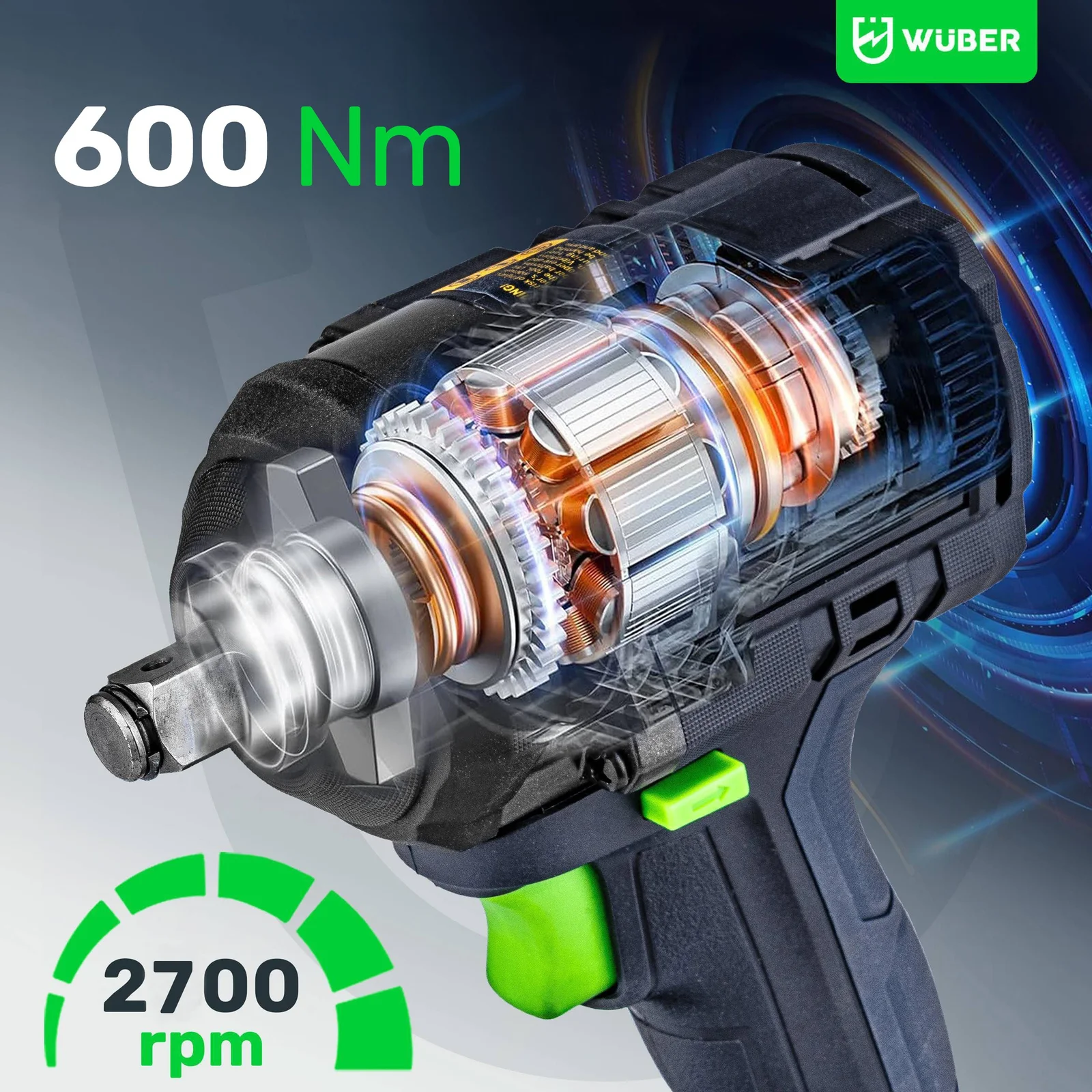 Mutterdragare 20 V, 600 Nm, 1/2" fäste