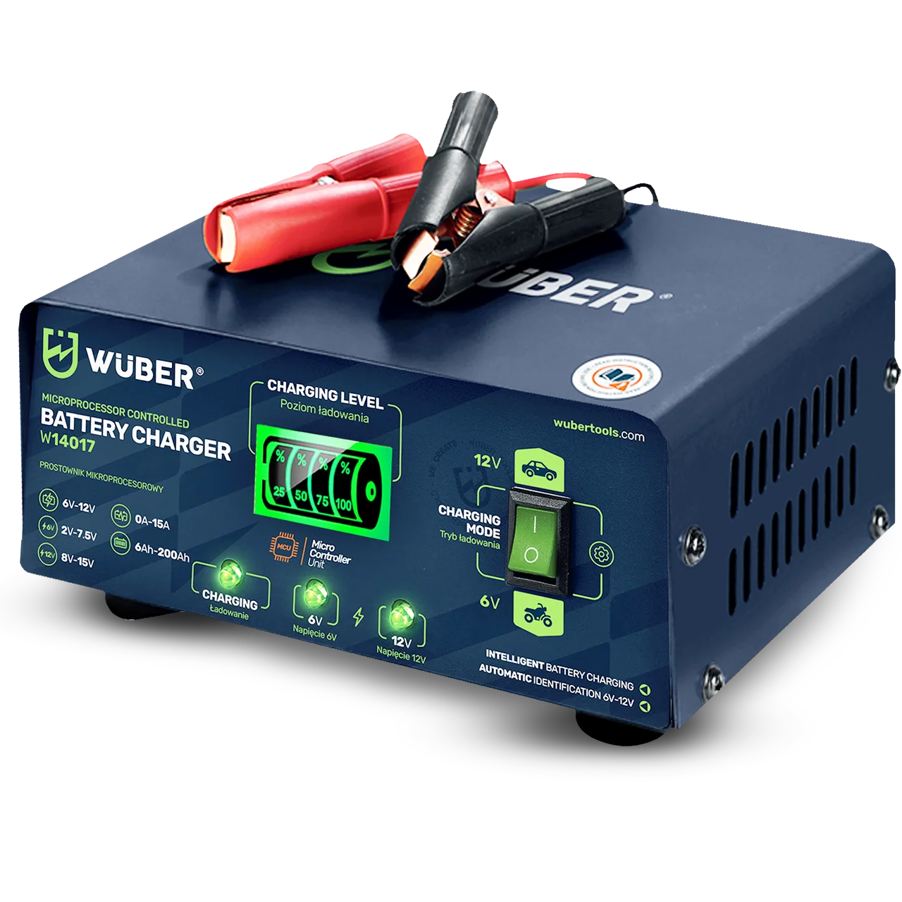 Battery Charger 6/12 V 15 A, 6-200 Ah