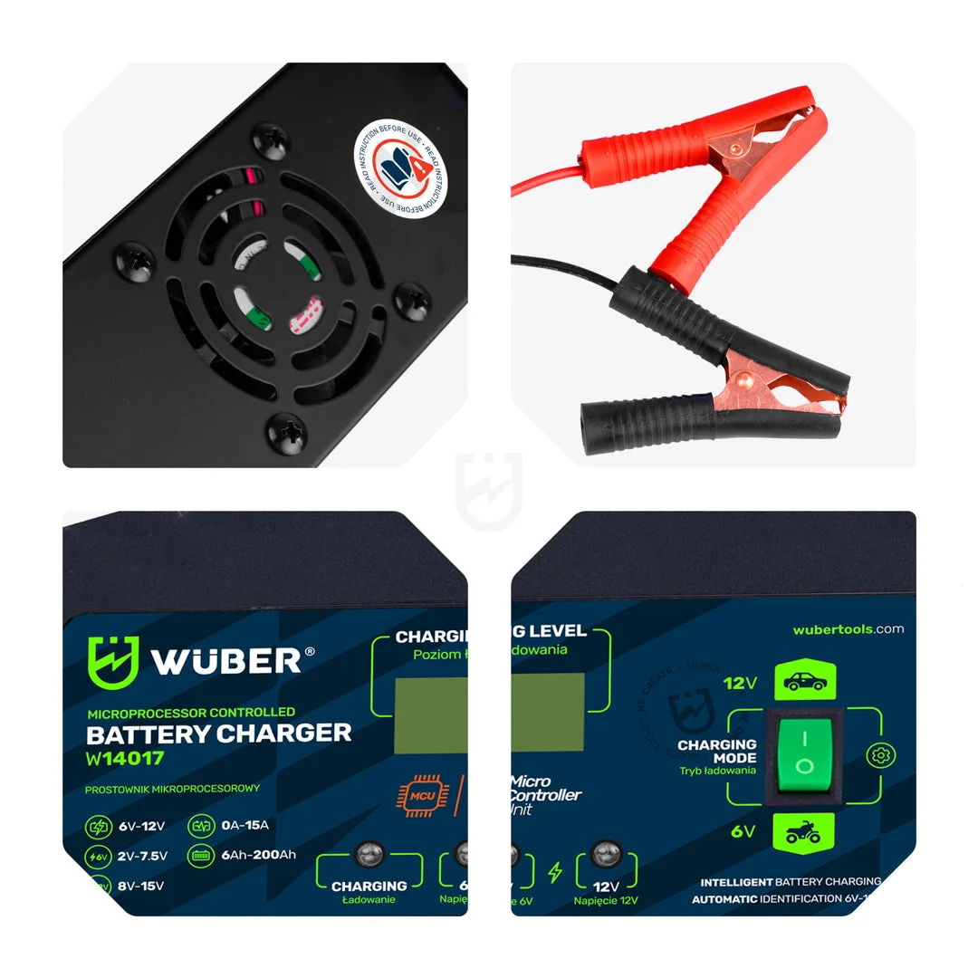 Battery Charger 6/12 V 15 A, 6-200 Ah