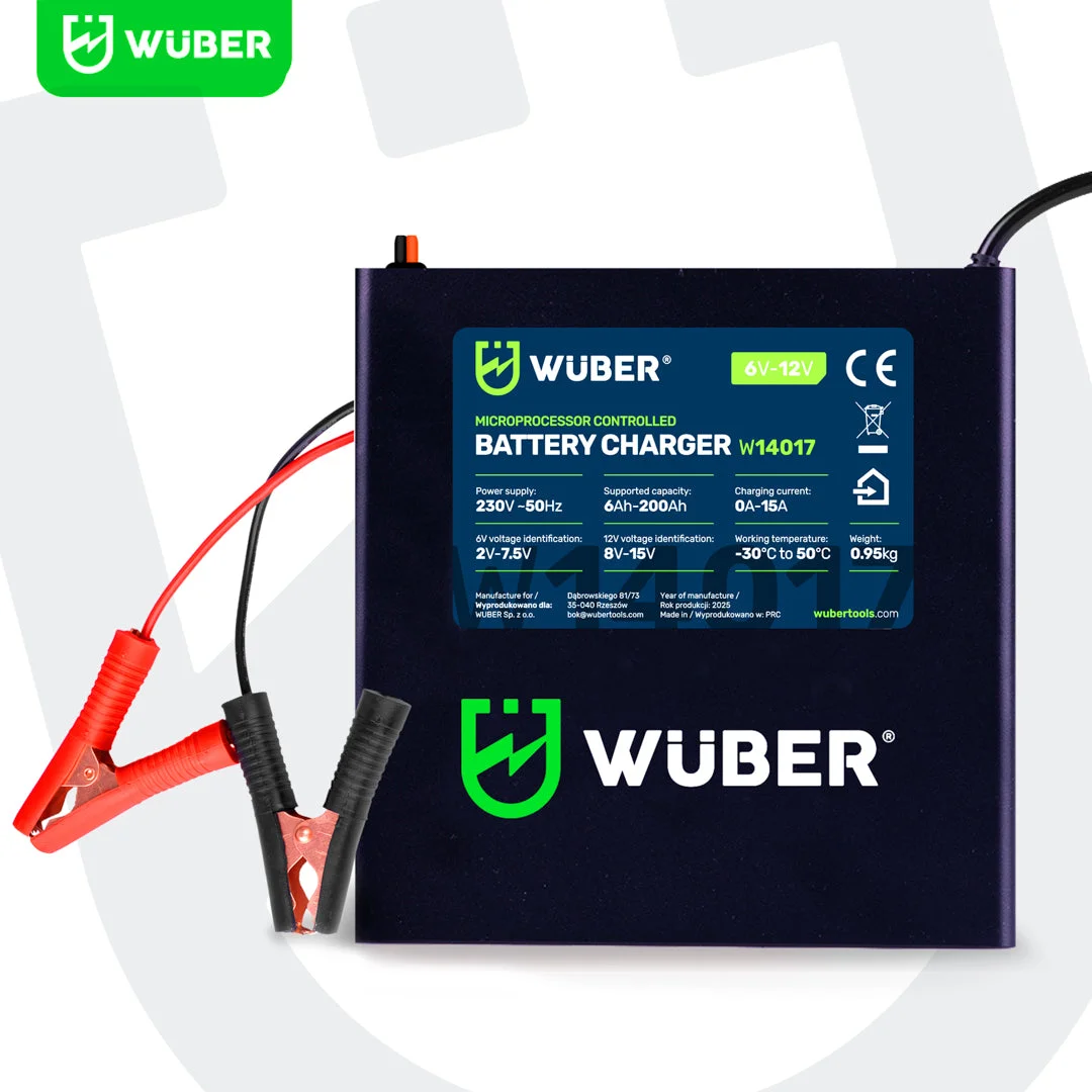 Battery Charger 6/12 V 15 A, 6-200 Ah