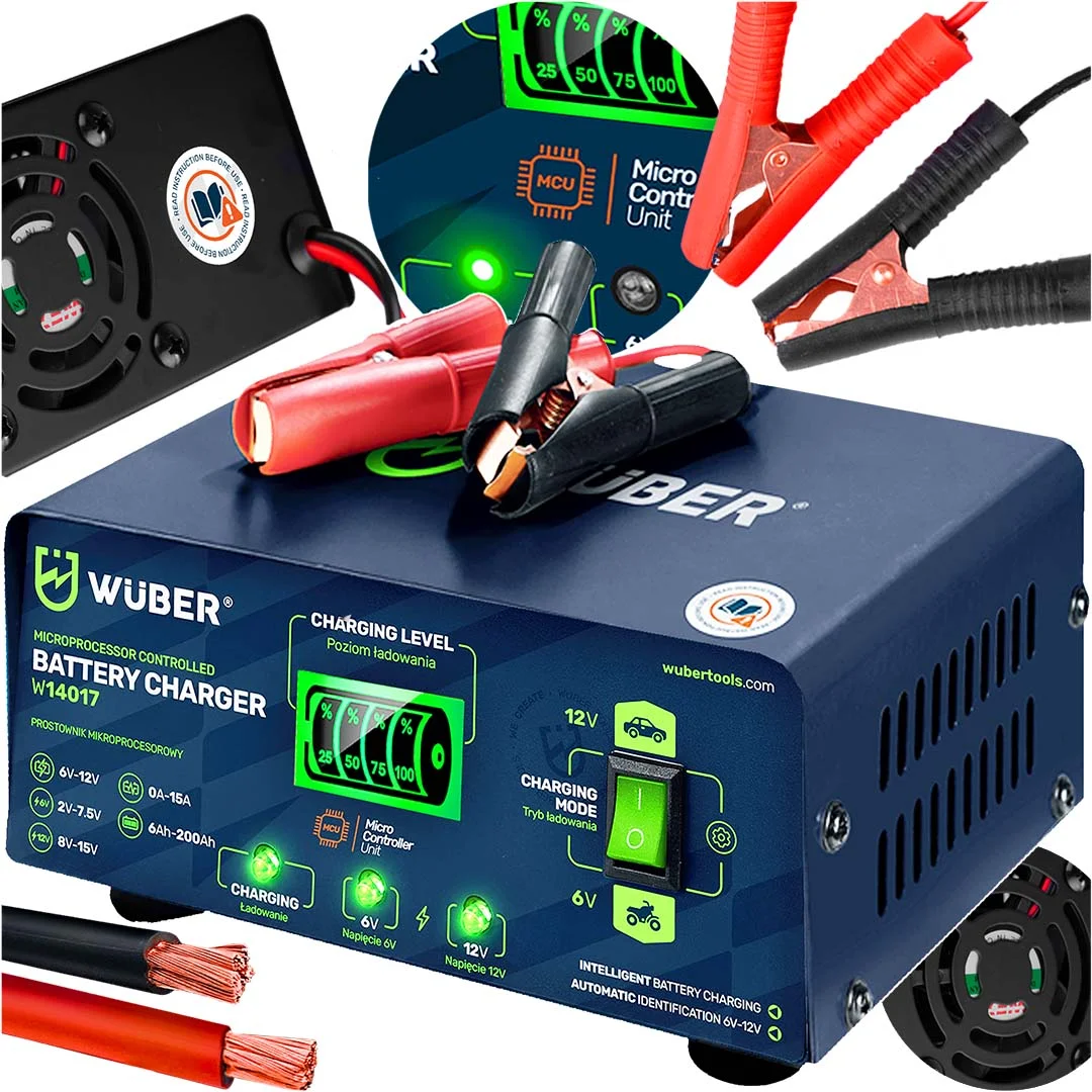 Battery Charger 6/12 V 15 A, 6-200 Ah
