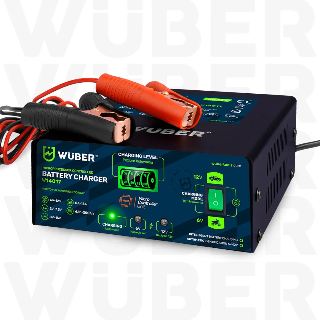 Battery Charger 6/12 V 15 A, 6-200 Ah