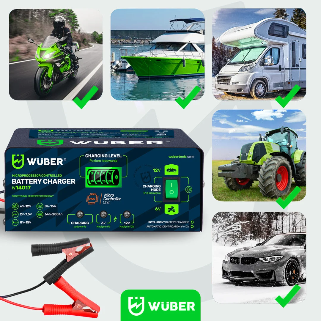Battery Charger 6/12 V 15 A, 6-200 Ah