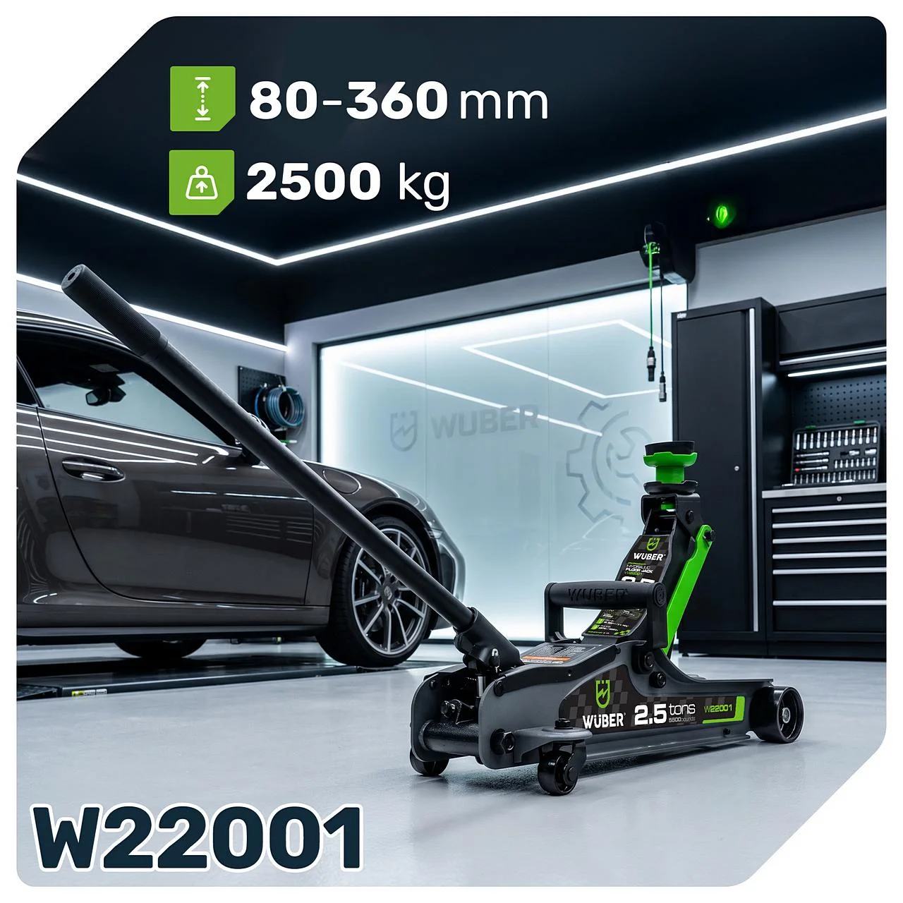 Lågprofil garagedomkraft 2500 kg, 80-360 mm