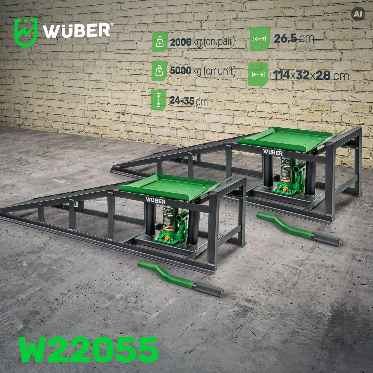 Car ramps with hydraulic jacks 5 t, 2 pcs