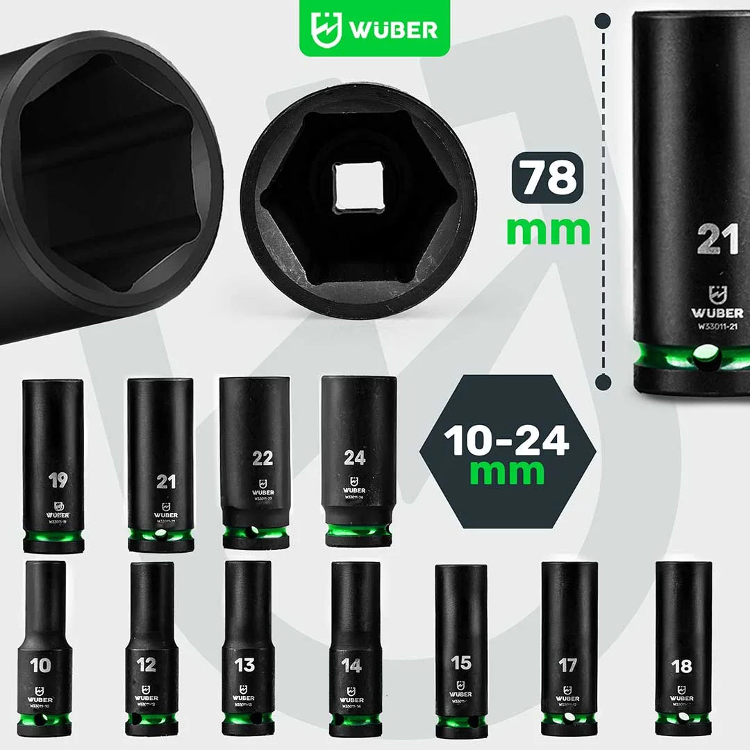 Slaghylssats 1/2" sexkant 11 delar
