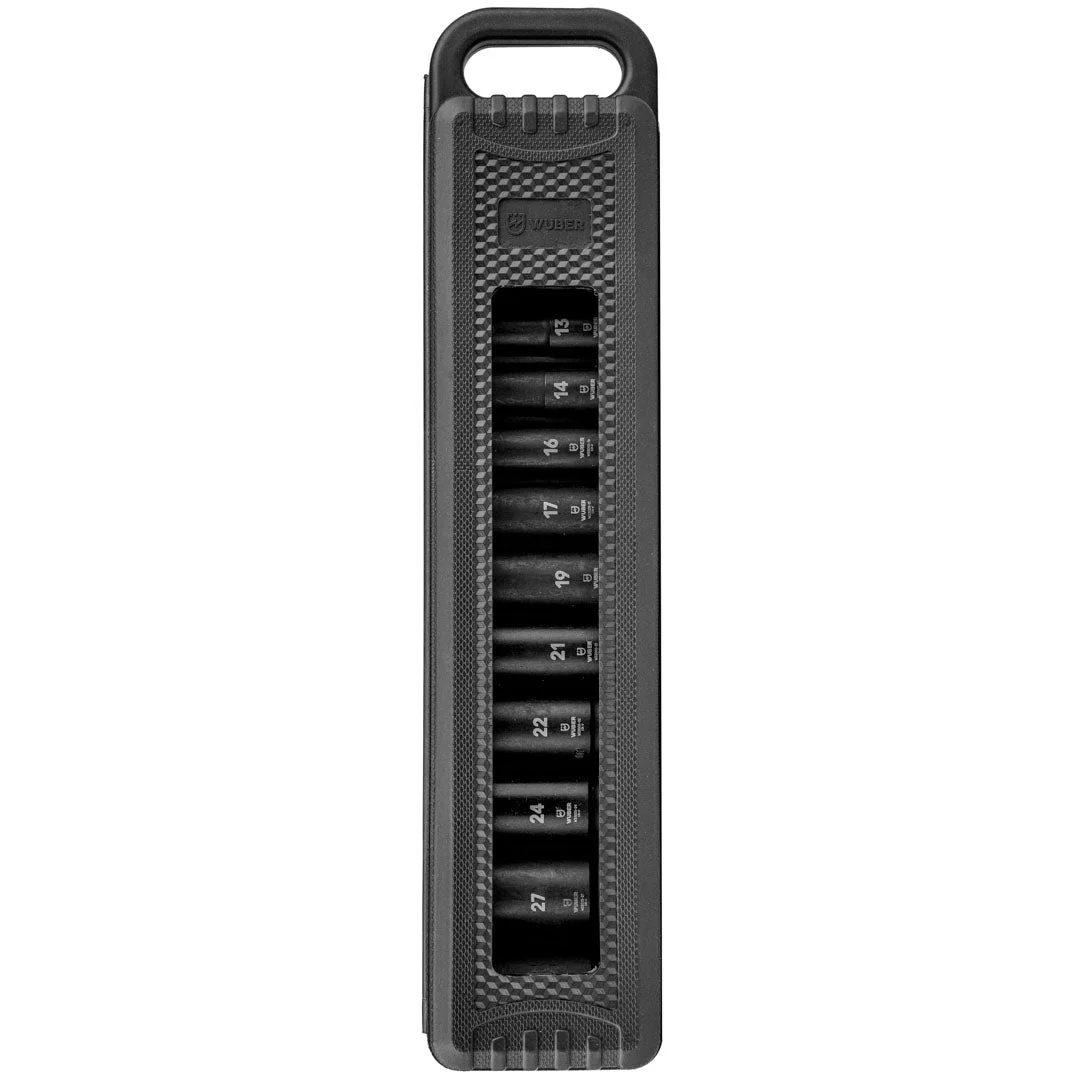 Impact socket set 1/2" deep 10-32 mm
