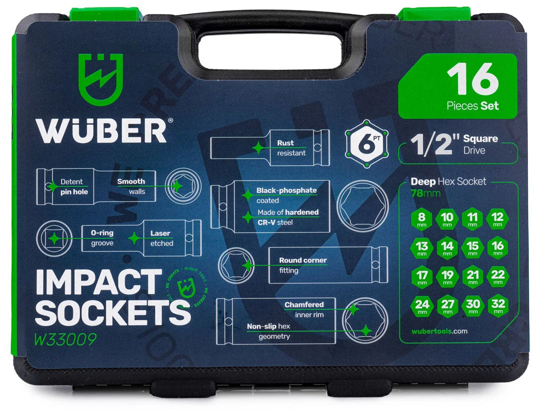 Deep impact socket set 1/2" 8-32 mm