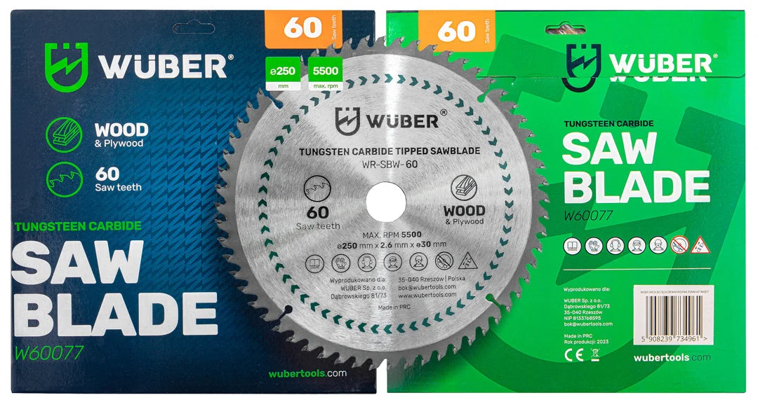 Sågklinga trä 250x30 mm 60 tänder 2-pack